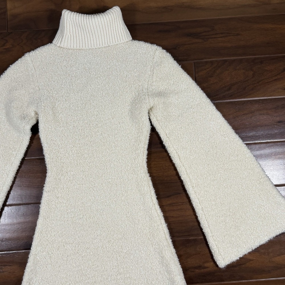 GRLFRND Size XS Ivory Maeko Boucle Thick Knit Midi Sweater Dress Bell Sleeve - Picture 9 of 10